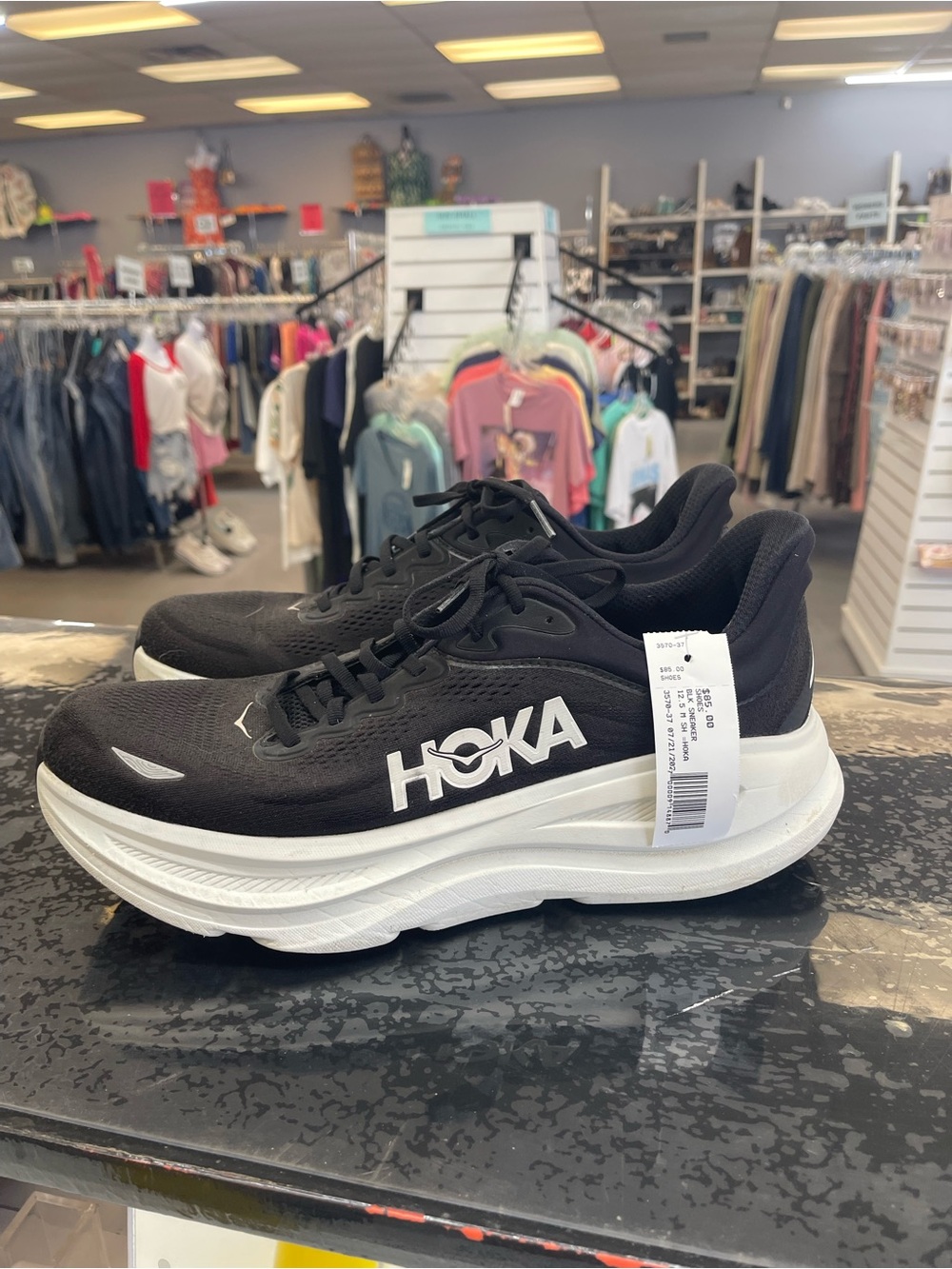 Hoka Black & White Bondi-Style Cushioned Running Shoes